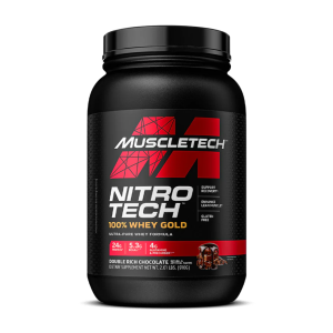 NITRO TECH WHEY GOLD 2.01 LBS CHOCOLATE – MUSCLE TECH 10 Suplemento proteico MuscleTech NitroTech 100% Whey Gold en envase negro. Contiene 26 gramos de proteína por porción y es ideal para apoyar el desarrollo muscular. Sabor a chocolate doble rico, formulado con ingredientes de alta calidad para mejorar el rendimiento en el entrenamiento. Perfecto para atletas y entusiastas del fitness que buscan una fuente de proteína eficiente.