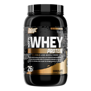 100% WHEY PROTEIN 2 LBS CHOCOLATE – NUTREX 8 Suplemento de proteína de suero Nutrex 100% Whey Protein sabor chocolate, diseñado para apoyar el desarrollo muscular y la recuperación. Cada porción contiene 26 gramos de proteína de alta calidad, ideal para deportistas y personas activas. Envase de 2 libras, perfecto para mezclar en batidos o recetas saludables.