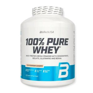 100% PURE WHEY 2270GR VAINILLA – BIOTECH USA 2 Envase de 100% Pure Whey de BioTech USA, un polvo de proteína de suero que combina concentrado, aislado, glutamina y BCAAs. Ideal para la recuperación muscular y el desarrollo de masa magra. Presentado en un formato de 450 gramos y sabor chocolate, es libre de gluten y apto para quienes buscan un suplemento de alta calidad para complementar su dieta.
