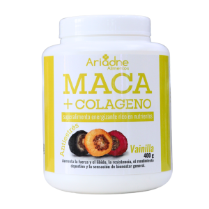MACA + COLÁGENO 400 GR VAINILLA – ARIADNE ALIMENTOS 8 Suplemento de maca y colágeno Ariadne en polvo, sabor vainilla, 400 g. Este producto es un energizante rico en nutrientes que ayuda a aumentar la fuerza, resistencia y rendimiento deportivo. Ideal para mejorar la salud general y el bienestar. Perfecto para quienes buscan potenciar su energía y apoyo nutricional.