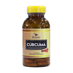 CÚRCUMA – BOSSER 8 Frasco de suplementos de cúrcuma de la marca Bosser. Contiene 180 cápsulas de 602 mg cada una, diseñadas para apoyar la salud y el bienestar. La cúrcuma es conocida por sus propiedades antiinflamatorias y antioxidantes. Ideal para quienes buscan un complemento alimenticio natural.