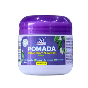 POMADA BELLADONA FORTE 60 GR – LIFARLIT 8 Pomada Lifarlit con extracto de belladona y alcanfor, diseñada para aliviar dolores musculares, golpes, torceduras y calambres. Presentación en tarro de 60g, ideal para uso externo. Su fórmula proporciona un efecto refrescante y relajante, perfecta para la recuperación después de actividades físicas.