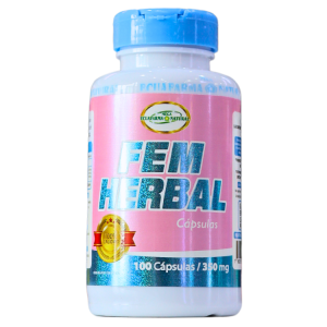 FEM HERBAL 100 CÁPSULAS – ECUAFARMA 8 Frasco de cápsulas Fem Herbal, contiene 100 cápsulas de 330 mg cada una. Este suplemento herbal está diseñado para apoyar la salud femenina. Ideal para quienes buscan un enfoque natural en su bienestar.