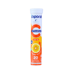 VITAMINA C 1000MG EFERVESCENTE NARANJA – VAPORAL 14 Tableta efervescente de vitamina C Vaporal, 1000 mg, presentación de 20 unidades. Ideal para fortalecer el sistema inmunológico y mejorar la salud general. Sabor a limón, fácil de disolver en agua. Suplemento alimenticio de acción triple para un bienestar óptimo.