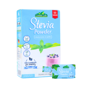 STEVIA POWDER 50 SOBRES – GREEN LIFE 2 Caja de edulcorante en polvo Stevia Powder de Green Life, que contiene 50 sobres individuales. Ideal para endulzar bebidas y alimentos sin aportar calorías, manteniendo el sabor original. Perfecto para quienes buscan alternativas saludables en su dieta.
