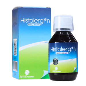 HISTALERGIN PLUS 120 ML – PHYTO PHARMA 18 Jarabe Histalergón Plus de 130 ml, indicado para el alivio de síntomas alérgicos. Presentado en un envase de diseño moderno, con su caja de presentación. Ideal para quienes buscan un tratamiento eficaz contra alergias estacionales y reacciones alérgicas. Producto de Phyto Pharma, recomendado para toda la familia.