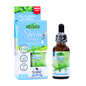 STEVIA DROPS 30 ML – GREEN LIFE 12 Botella de gotas de stevia Green Life de 30 ml, un edulcorante natural sin calorías. La presentación incluye un diseño atractivo y un envase que resalta su uso práctico en la cocina. Ideal para endulzar bebidas y alimentos sin alterar su sabor original. Contiene 150 dosis, lo que lo convierte en una opción conveniente para quienes buscan alternativas saludables al azúcar.