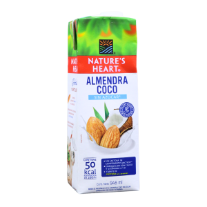 BEBIDA DE ALMENDRAS Y COCO 946 ML – NATURES HEAR 8 Leche de almendra y coco sin azúcar de Nature's Heart, presentada en un envase de 946 ml. Este producto bajo en calorías (50 kcal por porción) es ideal para quienes buscan una alternativa saludable y deliciosa. Perfecta para batidos, café o como base en recetas, combina el sabor de las almendras con la cremosidad del coco. Apta para dietas veganas y sin azúcares añadidos, ofrece una opción nutritiva para el