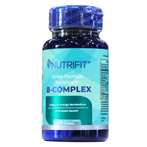 B COMPLEX STRESS FORMULA 100 TABLETAS – NUTRIFIT 24 Frasco de suplemento Nutrifit B-Complex, fórmula balanceada para el estrés. Contiene 100 tabletas que apoyan el metabolismo energético y la salud del corazón. Envase sellado, ideal para quienes buscan un complemento vitamínico para reducir el estrés y mejorar el bienestar general.