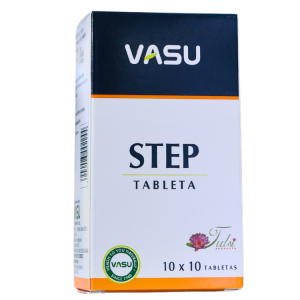 STEP TABLETAS – VASU 4 Caja de tabletas VASU STEP, que contiene 10 blísteres de 10 tabletas cada uno. Este producto está diseñado para ofrecer beneficios específicos para la salud, con ingredientes naturales y formulaciones efectivas. Ideal para quienes buscan mejorar su bienestar de manera natural.