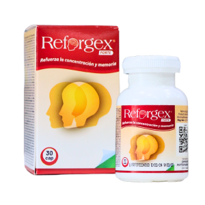 REFORGEX FORTE 30 CAPSULAS – PHYTO PHARMA 6 Suplemento Reforgex para mejorar la concentración y memoria, presentado en un envase de 30 cápsulas. Ideal para estudiantes y profesionales que buscan potenciar su rendimiento cognitivo. La caja muestra ilustraciones de perfiles humanos, simbolizando el enfoque en la salud mental y el bienestar. Reforgex es una opción efectiva para quienes desean optimizar su capacidad de concentración y memoria en su día a día.