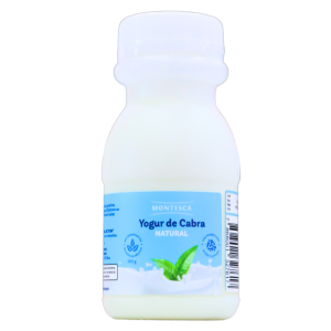 YOGUR DE CABRA NATURAL 190 G – MONTESCA 2 Botella de yogur de cabra natural Montesca, con diseño atractivo y etiqueta informativa. Este producto es ideal para quienes buscan una opción láctea saludable y nutritiva. El yogur de cabra es conocido por su fácil digestibilidad y beneficios probióticos, perfecto para incorporar en dietas equilibradas. Contiene 150 gramos de yogur fresco y natural, ideal para consumir solo o como ingrediente en diversas recetas.