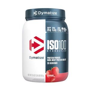 ISO 100 HYDROLYZED STRAMBERRY 1.34LB – DYMATIZE 10 Envase de proteína en polvo Dymatize ISO100, sabor fresa. Contiene 25 gramos de proteína por porción, 5.5 gramos de BCAA y 2.2 gramos de leucina. Ideal para la recuperación muscular y el crecimiento. Presenta 20 porciones por envase, siendo una opción popular entre deportistas y entusiastas del fitness.