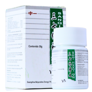 SANQI HUAZHI WAN – MEDICINA TRADICIONAL CHINA 4 Suplemento herbal Sanqi en envase de 30 gramos, ideal para mejorar la salud y el bienestar. Presenta propiedades que favorecen la circulación sanguínea y ayudan en la recuperación física. El producto es fabricado por Guangzhou Baiyunshan Zhongyi Pharmaceutical Co., conocido por su calidad en remedios tradicionales. Perfecto para quienes buscan alternativas naturales para el cuidado de su salud.