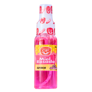 MIEL ROSADA SUPERIOR 60 ML – LABORATORIO GF 12 Botella de miel rosada de la marca GF, con un diseño atractivo en tonos rosa. Este producto se destaca por su calidad superior y es ideal para endulzar bebidas y postres. La miel rosada es conocida por su sabor único y propiedades beneficiosas. Perfecta para quienes buscan un endulzante natural y delicioso.