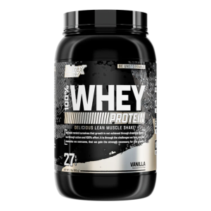 100% WHEY PROTEIN 2 LBS VAINILLA – NUTREX 14 Proteína en polvo de suero de leche 100% en sabor vainilla, ideal para aumentar masa muscular y recuperación post-entrenamiento. Contiene 27 gramos de proteína por porción, formulada para apoyar un estilo de vida activo y saludable. Envase negro con diseño moderno y atractivo, perfecto para quienes buscan un suplemento de calidad.