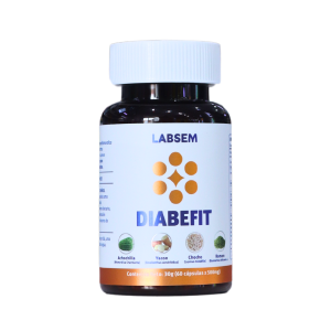 DIABEFIT 60 CÁPSULAS – LABSEM 2 Frasco de suplemento DIABEFIT de LABSEM, diseñado para apoyar el control de la glucosa en personas con diabetes. Contiene 30 cápsulas de 500 mg cada una, elaboradas con ingredientes naturales como el chicharrón, yacon, y ampalaya. Ideal para complementar una dieta saludable y promover el bienestar general.