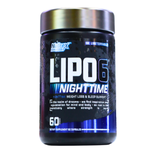 LIPO 6 NIGHTTIME 60 CÁPSULAS – NUTREX 8 Suplemento nutricional Lipo 6 Nighttime de Nutrex, diseñado para apoyar la pérdida de peso y mejorar la calidad del sueño. Contiene 60 cápsulas que ayudan a la relajación y la regeneración del cuerpo durante la noche, promoviendo un sueño reparador. Ideal para quienes buscan optimizar su rutina de pérdida de peso mientras descansan adecuadamente.
