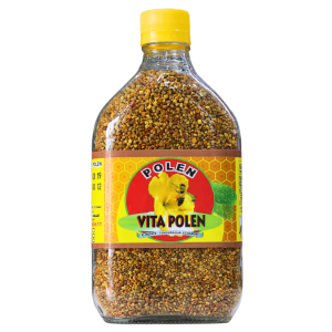 POLEN 260 GR – PRODUCTORA DEL VALLE 2 Frasco de polen Vita Polen, un suplemento natural rico en nutrientes, ideal para fortalecer el sistema inmunológico y aumentar la energía. El envase es de plástico transparente con tapa amarilla, permitiendo ver el contenido dorado y granel del polen. Perfecto para añadir a batidos, yogures o alimentos.