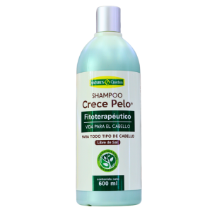 SHAMPOO CRECE PELO 600 ML – NATURES GARDEN 10 Shampoo Crece Pelo de Herbs Garden, frasco de 600 ml. Producto fitoterapéutico diseñado para promover el crecimiento del cabello. Apto para todo tipo de cabello y libre de sal, ideal para mejorar la salud capilar y fortalecer el cabello.