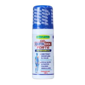 QUITADOL FORTE 100GR – NATURES GARDEN 8 Gel Quita Dol Forte con naproxeno al 5% es un analgésico tópico eficaz para aliviar dolores musculares y articulares. Este producto de 100 g proporciona anestesia y desinflama, ideal para el tratamiento de molestias físicas. Su fórmula está diseñada para penetrar en la piel y ofrecer un alivio rápido y duradero. Perfecto para deportistas y personas con dolor crónico.
