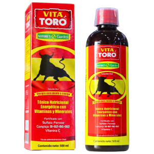 VITA TORO 500 ML – NATURES GARDEN 8 Tónico nutricional Vita Toro de Nature's Garden, envase de 500 ml, enriquecido con vitaminas y minerales, diseñado para aumentar la energía y fortalecer el organismo.
