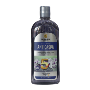 Champú anticaspa La Colmenita de 500 ml, formulado con ingredientes como aceite de argán y extractos naturales. Diseñado para combatir la caspa y mejorar la salud del cuero cabelludo, proporcionando hidratación y suavidad al cabello. Ideal para uso diario, dejando el cabello limpio y fresco.