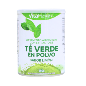 TÉ VERDE EN POLVO 300 GR – VITAHEALTH 20 Suplemento alimenticio de té verde en polvo de VitaHealth, con un sabor a limón refrescante. Presentación en envase de 300 gramos, ideal para añadir a batidos, infusiones o como parte de una dieta saludable. Este producto es rico en antioxidantes y beneficioso para el metabolismo. Perfecto para quienes buscan mejorar su bienestar general.