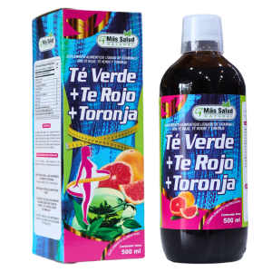 TÉ VERDE + TÉ ROJO + TORONJA 500 ML – MÁS SALUD NATURAL 24 Botella de 500 ml de Té Verde, Té Rojo y Toronja de la marca Más Salud. Este producto es un complemento alimenticio que combina los beneficios antioxidantes del té verde y rojo con el sabor cítrico de la toronja. Ideal para quienes buscan mejorar su bienestar, apoyar la pérdida de peso y aumentar la energía. Su presentación en líquido facilita la ingesta y lo convierte en una opción práctica para el día a día.