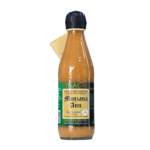VINAGRE DE MANZANA 300 ML – BALDIS 24 Botella de vinagre de manzana Anu, 100% natural, con etiqueta informativa y tapa negra, ideal para aderezar ensaladas y platos saludables.