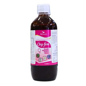 ÓRG FEM 500ML – BOSSER 10 Botella de Org-fem de Bösser, un suplemento natural diseñado para el bienestar femenino. Contiene ingredientes que apoyan la salud hormonal y el equilibrio emocional. Presentación de 500 ml, ideal para uso diario. Su fórmula está elaborada con extractos de plantas y nutrientes esenciales.