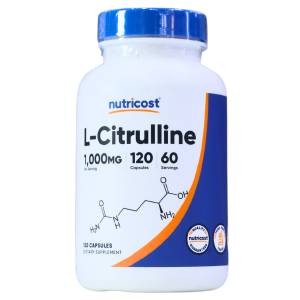 L-CITRULLINE 120 CÁPSULAS – NUTRICOST 2 Suplemento de L-Citrulina de Nutricost en frasco de 120 cápsulas, cada una con 1,000 mg de L-Citrulina. Ideal para mejorar el rendimiento deportivo y la recuperación muscular. Este producto proporciona 60 porciones, siendo una opción popular entre atletas y entusiastas del fitness.