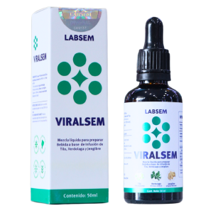 VIRALSEM 50 ML – LABSEM 12 Frasco de 50 ml de VIRALSEM de LABSEM, un extracto líquido a base de hierbas, diseñado para preparar infusiones de Tilo, Vendas y Pejibaye. Incluye su caja de presentación.