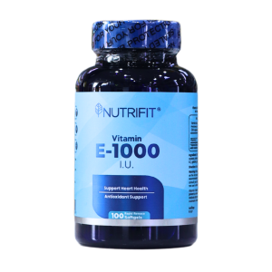 VITAMIN E 1000 I.U – NUTRIFIT 28 Suplemento de vitamina E-1000 I.U. de Nutrifit en frasco de 100 cápsulas, diseñado para apoyar la salud del corazón y proporcionar beneficios antioxidantes.