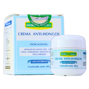 CREMA ANTI HONGOS 60 GR – NATURES GARDEN 26 Crema anti-hongos de Nature's Garden, presentada en un envase de 60 g, ideal para tratar hongos en manos, pies, uñas, y aliviar comezón y manchas en la piel. Producto de uso externo, indicado para combatir infecciones fúngicas y mejorar la salud de la piel.