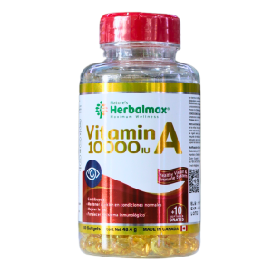 VITAMINA A 10000 I.U. DE 100 SOFTGELS – HERBAL MAX 28 Frasco de vitaminas A 10,000 IU de Herbalmax, contiene 150 gelatinas blandas, formulado para apoyar la salud inmunológica y mantener condiciones normales de la piel y la visión.