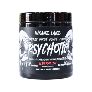 PSYCHOTIC 220GR – INSANE LABZ 32 Suplemento dietético P.SYCHOTIC de Insane Labz, sabor sandía. Envase de 25 porciones diseñado para mejorar energía, concentración y rendimiento durante el entrenamiento. Ideal para quienes buscan un impulso antes del ejercicio.