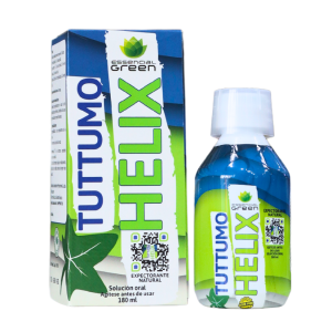 TOTTUMO HELIX 180 ML – ESSENCIAL GREEN 32 Tuttumo Helix es un expectorante natural presentado en un frasco de 180 ml. Su fórmula a base de ingredientes naturales está diseñada para ayudar en la salud respiratoria. Ideal para quienes buscan un alivio efectivo y seguro. El producto incluye un código QR para obtener más información sobre su uso y beneficios.