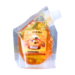MIEL DE ABEJA 175G – ORGANIC HONEY 16 Envase de miel de abeja en bolsa, con un diseño práctico y fácil de usar. Contiene 270 gramos de miel pura, ideal para endulzar bebidas, postres y recetas. Su presentación en bolsa permite un fácil almacenamiento y transporte, manteniendo la frescura del producto. Perfecto para quienes buscan un endulzante natural y saludable.