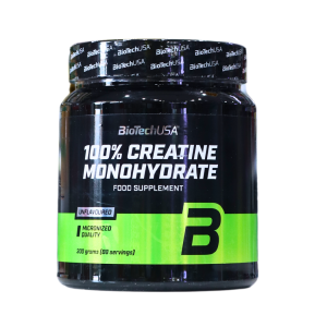 100% CREATINE MONOHYDRATE 300 GR – BIOTECH USA 32 Envase de suplemento alimenticio 100% Creatina Monohidratada de BioTechUSA, 200 gramos, sin sabor, ideal para mejorar el rendimiento deportivo y aumentar la masa muscular.