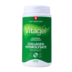 VITAGEL 410 GR COLÁGENO HIDROLIZADO – SWITZERLAND 4 Envase de Vitagel colágeno hidrolizado de 410g, diseñado para mejorar la salud de la piel, articulaciones y cabello. Producto de Suiza, ideal para suplementación diaria.
