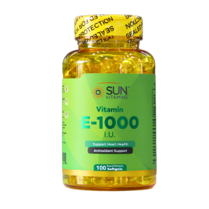 VITAMIN E 1000 I.U – SUN VITAMINS 26 Suplemento de vitamina E 1000 IU de Sun Vitamins, en frasco de 100 cápsulas blandas. Este producto está diseñado para apoyar la salud del corazón y proporcionar propiedades antioxidantes. Ideal para quienes buscan mejorar su bienestar general y fortalecer su sistema inmunológico.