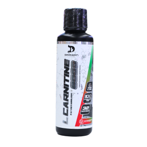 Botella de L-Carnitina 1000 de Dragon Nutrition, un suplemento dietético diseñado para mejorar el rendimiento físico y facilitar la quema de grasa. Contiene 32 porciones y es 100% libre de sustancias prohibidas. Ideal para deportistas y personas que buscan optimizar su energía y metabolismo.