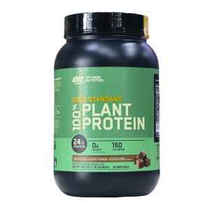 100% PLANT PROTEIN GOLD STANDARD 1.73 LB – OPTIMUM NUTRITION 24 Envase de proteína vegetal de 100% de la marca Gold Standard, con 24 gramos de proteína por porción, 0 gramos de azúcar y 150 calorías. Sabor a chocolate rico. Ideal para dietas veganas y como suplemento nutricional.