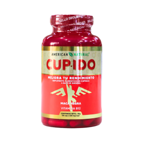 CUPIDO 50 CÁPSULAS – AMERICAN NATURAL 10 Suplemento alimenticio CUPIDO de American Natural, diseñado para mejorar el rendimiento físico y mental. Contiene maca negra y vitamina B12, ideal para aumentar la energía y la vitalidad. Presentado en un frasco de 30 cápsulas, es una opción natural para quienes buscan potenciar su actividad diaria.