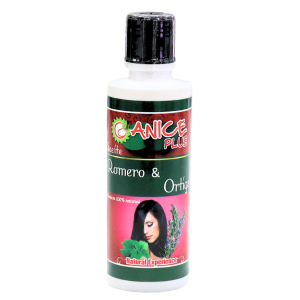 Aceite natural Canice Plus de Romero y Ortiga, ideal para el cuidado del cabello. Formulado con ingredientes 100% naturales, promueve el crecimiento saludable del cabello y mejora su brillo. Presentado en un envase de 120 ml, este aceite es perfecto para quienes buscan fortalecer su cabello y combatir la caída. Utilizado en tratamientos capilares, es una opción efectiva para mantener el cabello en óptimas condiciones.