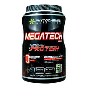 MEGATECH PRO ADVANCED PROTEIN – PHYTOCHEMIE 14 Envase de Megatech Pro Advanced Protein de Phytochemie Nutrition, un suplemento dietético en polvo de 900 gramos. Este producto sin colesterol, sin lactosa y sin grasas, contiene 30 gramos de proteína por porción. Además, incluye creatina monohidratada y BCAA's, ideal para el desarrollo muscular. Presentado en sabor vainilla y aspartame free, es perfecto para quienes buscan una nutrición eficiente en su rutina de ejercicio.