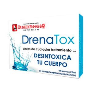 DRENATOX – DR. RECKEWEG 26 Caja de DrenaTox de Dr. Reckeweg & Co, un kit de medicamentos homeopáticos que incluye cuatro frascos de 22 ml cada uno. Este producto está diseñado para desintoxicar el cuerpo antes de cualquier tratamiento, promoviendo un bienestar integral. Ideal para quienes buscan mejorar su salud y limpiar su organismo de toxinas.