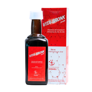 Jarabe Vita-Bronk de Dismel, 350 ml, formulado con vitaminas del complejo B (B1, B2, B3, B6), ideal para mejorar la salud y el bienestar.