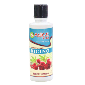 Botella de 250 ml de extracto de ricino de la marca Canice Plus, elaborado con aceites 100% naturales. Este producto es ideal para el cuidado de la piel y el cabello, promoviendo la hidratación y el crecimiento saludable. Su presentación es práctica y fácil de usar, perfecta para quienes buscan soluciones naturales en su rutina de belleza.